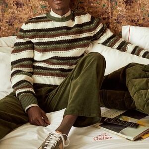 Todd Snyder Lambswool Drop Stripe Crewneck in Woodland